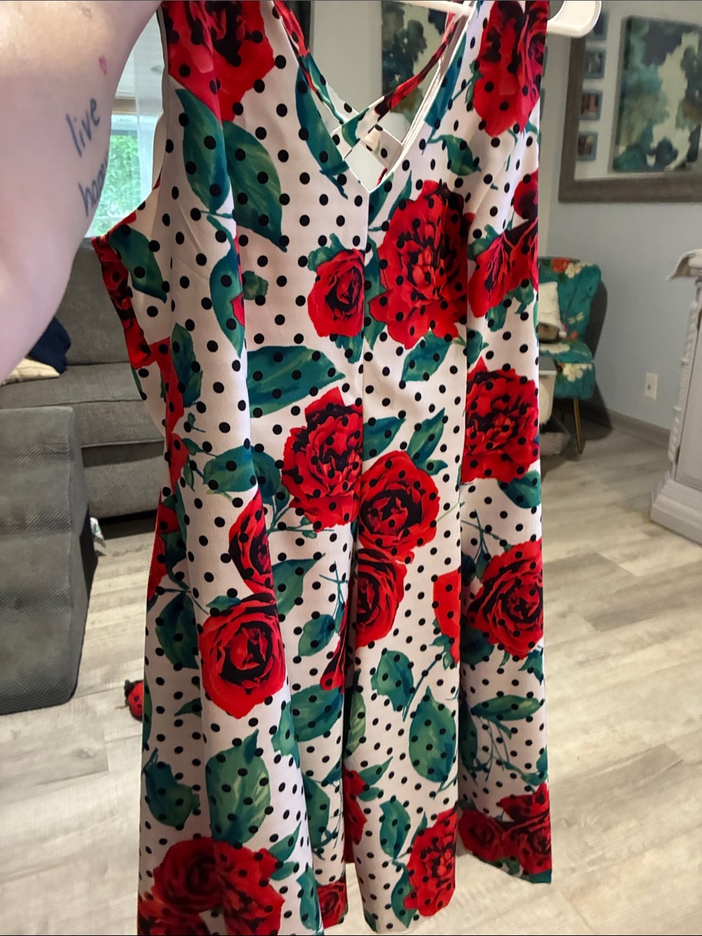 R&K Red Rose Polka Dot A-Line Dress